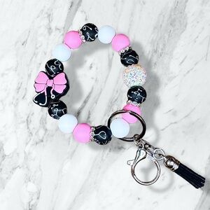 Stethoscope Hot Pink Bow Beaded Wristlet Keychain
